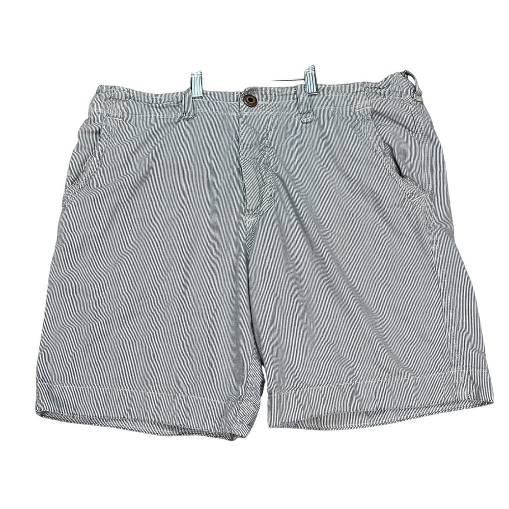Hollister Shorts Mens 34 Blue White Pinstripe Flat Front Chino Classic Fit EUC